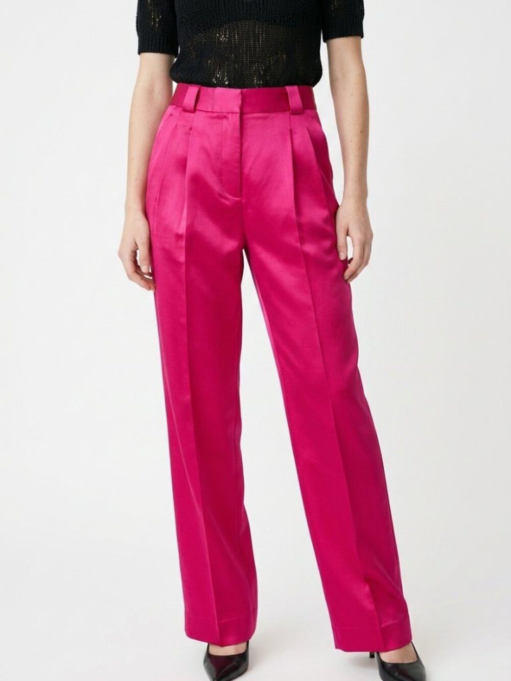 A.L.C. Hot Pink Satin Wide Leg Trousers Size 4 Like New